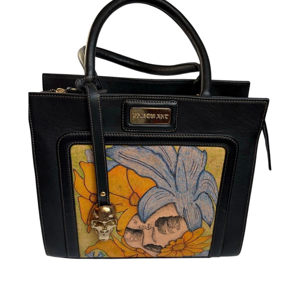 Prison Art Leather Purse Skeleton and Flowers Tattoo Inspired Handbag